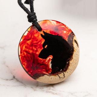 Wolf Wood and Epoxy Necklace