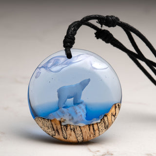 Polar Bear Wood and Epoxy Necklace