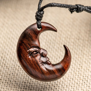 Man In The Moon Wood Necklace