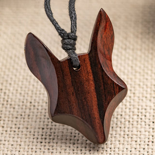 Fox Head Wood Necklace