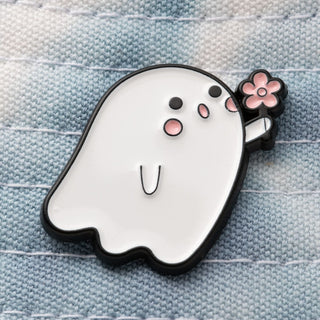 Cute Ghost with Flower Pin