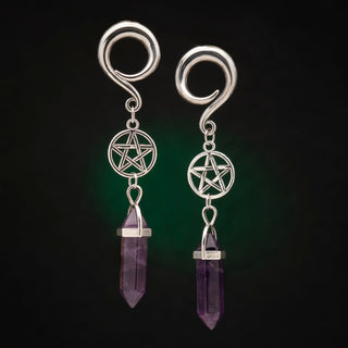 Stainless Steel Pentagram Hangers with Amethyst