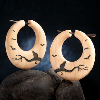 Cat and Bats Wood Earrings Hangers