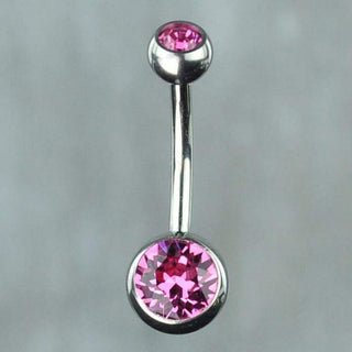 Titanium Bezel Set Double Gem Belly Ring