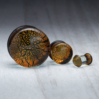 Metallic Orange Double Flare Glass Plugs